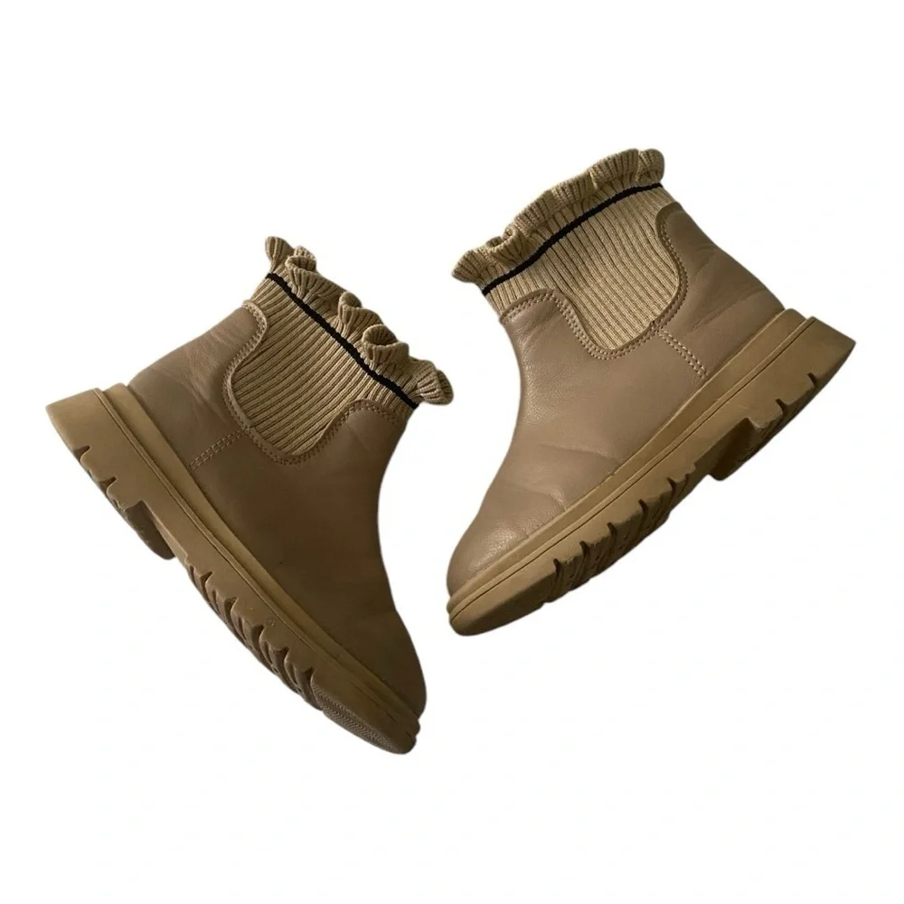 GIRLS BOOTIES-BOUTIQUE-TAN ANKLE BOOTS-SIZE GIRLS 11